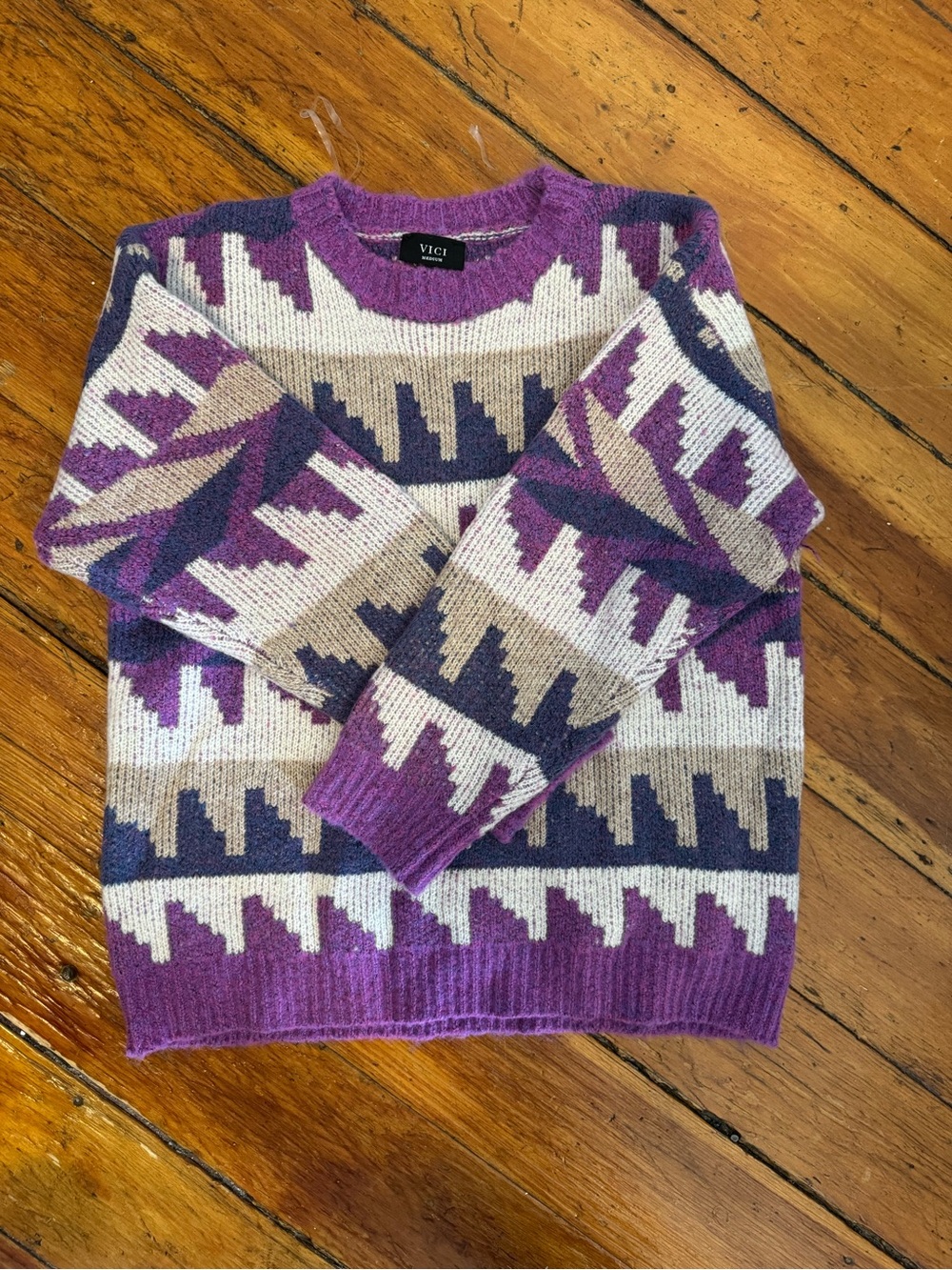 VICI Purple Geometric Oversized Knit Sweater – Medium